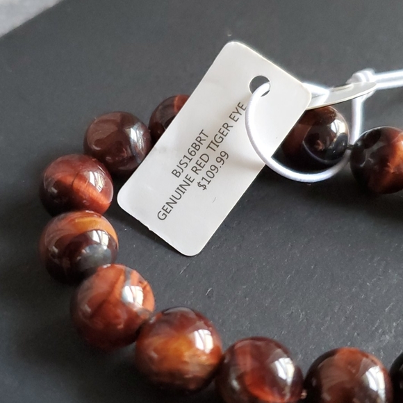 BLACKJACK Stainless Steel Tiger Eye Beaded Bracelet  Blackjack Red Tiger Eye Stainless Steel Bracelet